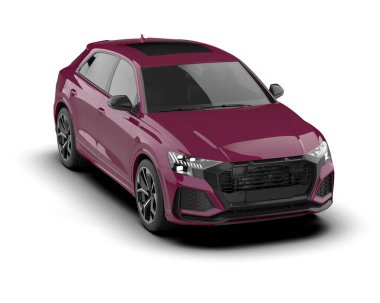 Beyaz arka planda bir araba. Modern araba, modern cip. 3d oluşturma