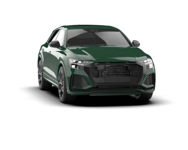 Beyaz arka planda modern bir cip arabası. 3d oluşturma