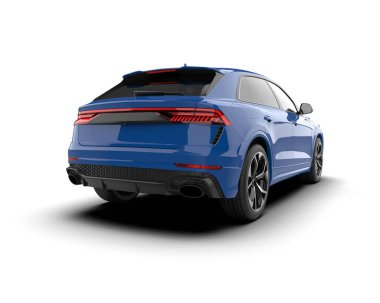 Mavi lüks araba beyaz arka planda izole edilmiş.