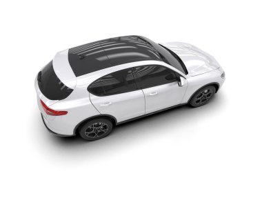 Beyaz arka planda gölgesi olan modern bir araba. 3d illüstrasyon