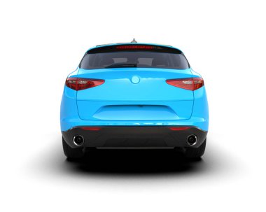 Mavi modern araba - ön manzara. 3d oluşturma