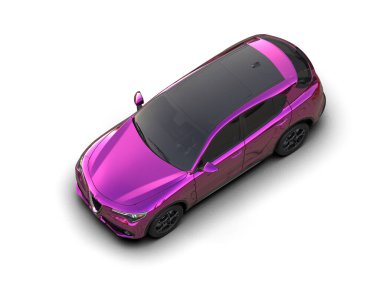 Modern şehir arabası gölgeli beyaz bir arka planda izole edilmiş. 3d oluşturma