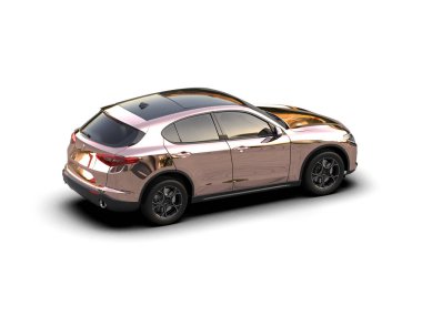 Beyaz stüdyo arka planında pembe bir cip arabası. 3d illüstrasyon