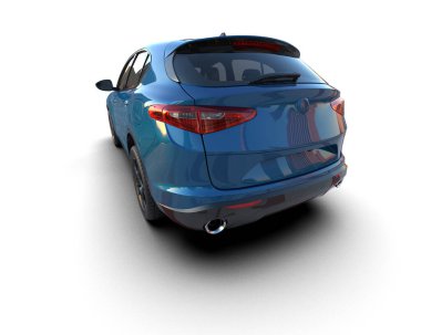 Beyaz bir yüzeyde gölgeli modern bir şehir arabası..