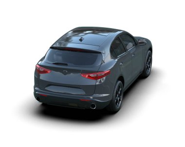 Beyaz arka planda siyah arabanın 3 boyutlu canlandırması