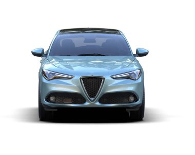 Beyaz arka planda modern bir araba. 3d oluşturma