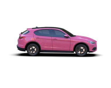 Pembe spor arazi aracı beyaz arkaplanda izole edildi