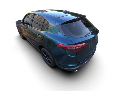 Arka planda bir araba. 3d oluşturma