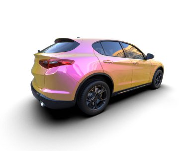 modern kompakt şehir arabası - kentsel güzellik - aile - 3 d illüstrasyon