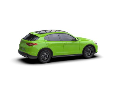 Yeşil spor arazi aracı beyaz arka planda izole edilmiş. 3d oluşturma