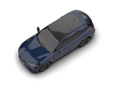 Mavi arka planda bir arabanın 3 boyutlu canlandırması