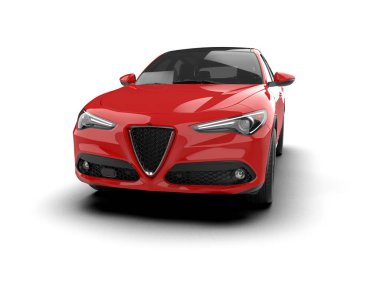 Kırmızı araba. Ön manzara beyaz bir arkaplanda izole edilmiş. 3 Boyutlu Hazırlama