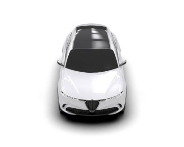 Beyaz üzerine beyaz elektrikli araba. 3d illüstrasyon.