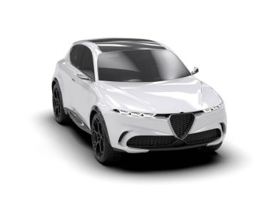 beyaz modern araba. şehir konsepti. Ön manzara. 3d oluşturma