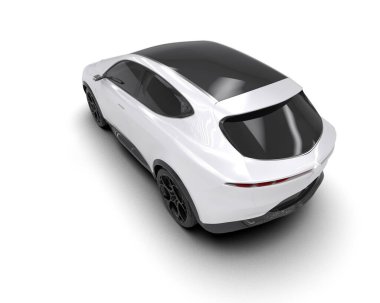 Siyah elektrikli araba beyaz arka planda izole edildi. 3 boyutlu görüntüleme