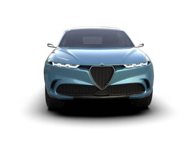 Beyaz arka planda mavi modern araba.