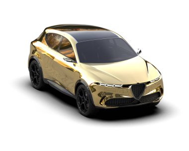 Siyah arka planda modern kompakt araba, 3 boyutlu illüstrasyon