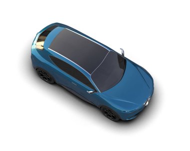 Boş ekranlı mavi bir araba. Yan görünüş. 3d oluşturma