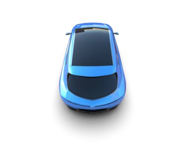 Beyaz arka planda mavi araba. 3d oluşturma