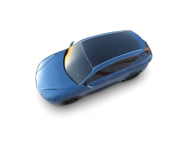 Beyaz arkaplanda mavi araba, 3 boyutlu resimleme