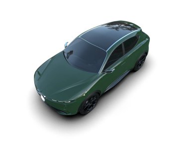 Beyaz stüdyo arka planında izole edilmiş 3 boyutlu markalı, jenerik konsept bir araba.