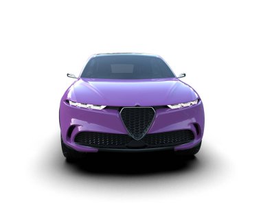 Mor modern araba beyaz arka planda izole edilmiş. 3d oluşturma.