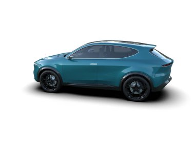 Stüdyo ortamında markasız bir SUV 'un 3 boyutlu çizimi