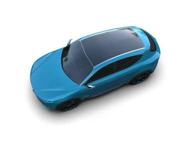 Beyaz arka planda reklamınız ya da markanız için beyaz ekranlı mavi spor araba. 3d oluşturma