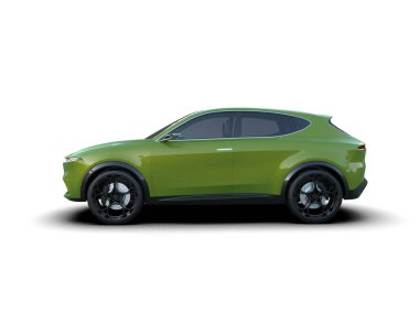 Beyaz arka plan üzerinde izole yeşil spor araba