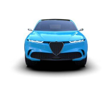 Mavi süper araba. Ön manzara. 3 Boyutlu Hazırlama