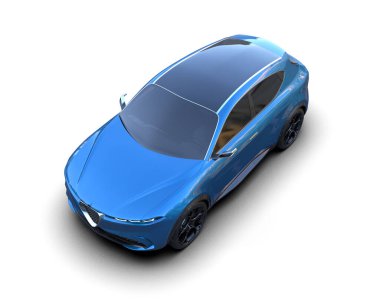 Mavi yüzeyi olan mavi bir araba. 3d oluşturma