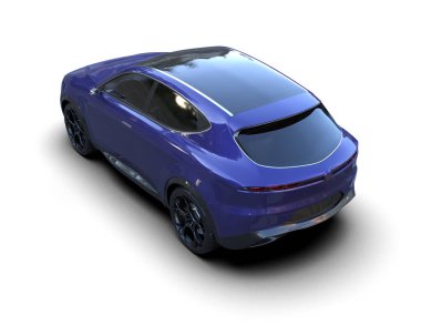 Gri arka planda mavi araba. 3d oluşturma