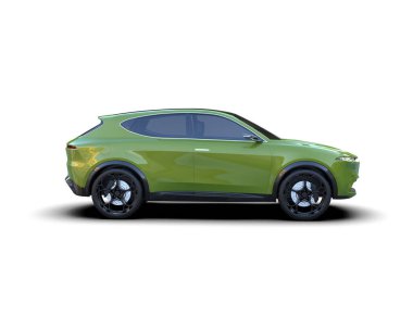 Beyaz arka planda yeşil bir araba. 3d illüstrasyon