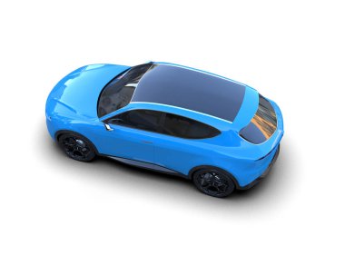 Mavi araba beyaz arka planda izole edilmiş. 3d oluşturma.