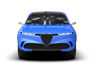 mavi modern araba beyaz arka planda izole edildi