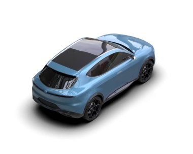 Mavi modern araba. Elektrikli araba - ön manzara. 3d oluşturma