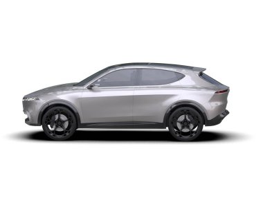 Bir markanın 3 boyutlu çizimi - daha az genel SUV arabası beyaz arka planda izole edildi