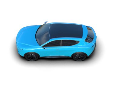 Mavi araba beyaz arka planda izole edilmiş.