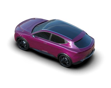 Pembe elektrikli araba beyazda izole edilmiş. 3D görüntüleme - illüstrasyon