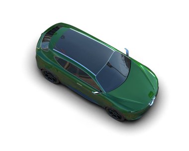 Yeşil araba beyazda izole edilmiş. 3D görüntüleme - illüstrasyon