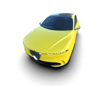 Beyaz arkaplandaki arabanın 3 boyutlu çizimi