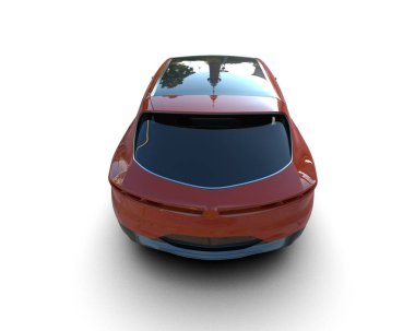 Beyaz arka planda yansıması olan kırmızı araba