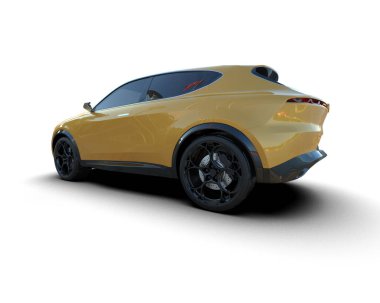 Modern araba beyaz arka planda izole edilmiş ve gölgesi var. 3d illüstrasyon