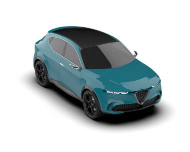 Modern araba arka planda izole edilmiş. 3D görüntüleme - illüstrasyon