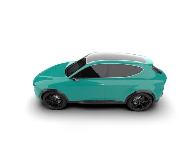 Modern yeşil şehir arabası - aile ve aile için konsept - 3 boyutlu canlandırma