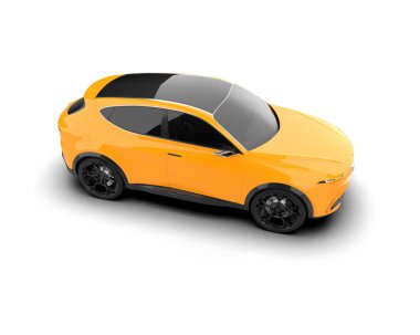 Turuncu araba beyaz arka planda izole edilmiş. 3 boyutlu görüntüleme. Ön görünüm, 3 boyutlu illüstrasyon oluşturma