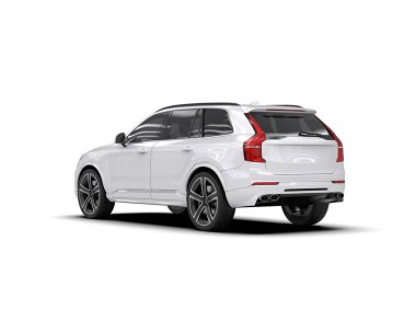 Modern araba beyaz arka planda izole edilmiş, önünde beyaz arka planda arabanın 3 boyutlu bir çizimi var.