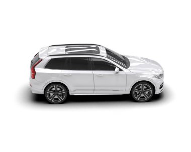 Beyaz arka planda beyaz, modern bir araba. Küçük bir sedan. 3d oluşturma