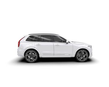 Beyaz arka planda izole edilmiş beyaz modern araba