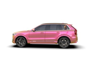 Beyaz arka planda pembe bir araba. beyaz arkaplanda izole edilmiş.